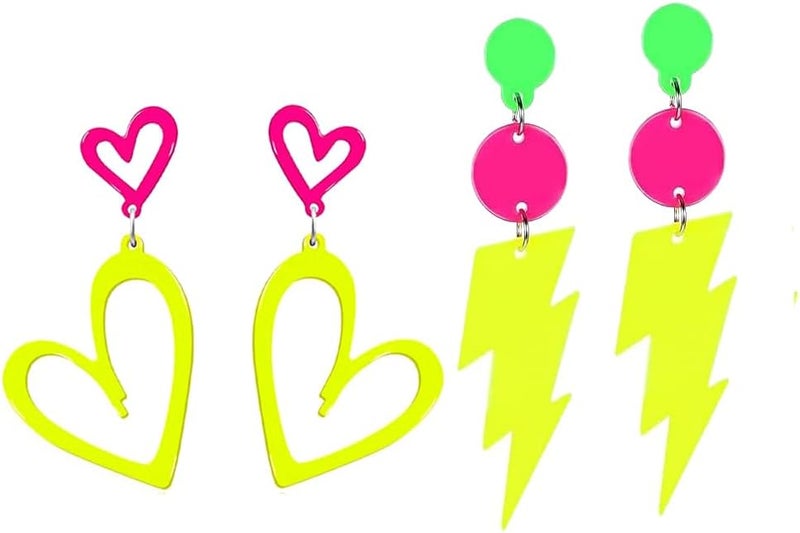 Modpide 80s Neon Earrings Hollow Lightning Bolt Halloween Punk Retro Earrings for Women 80's Party Accessories - Image 1